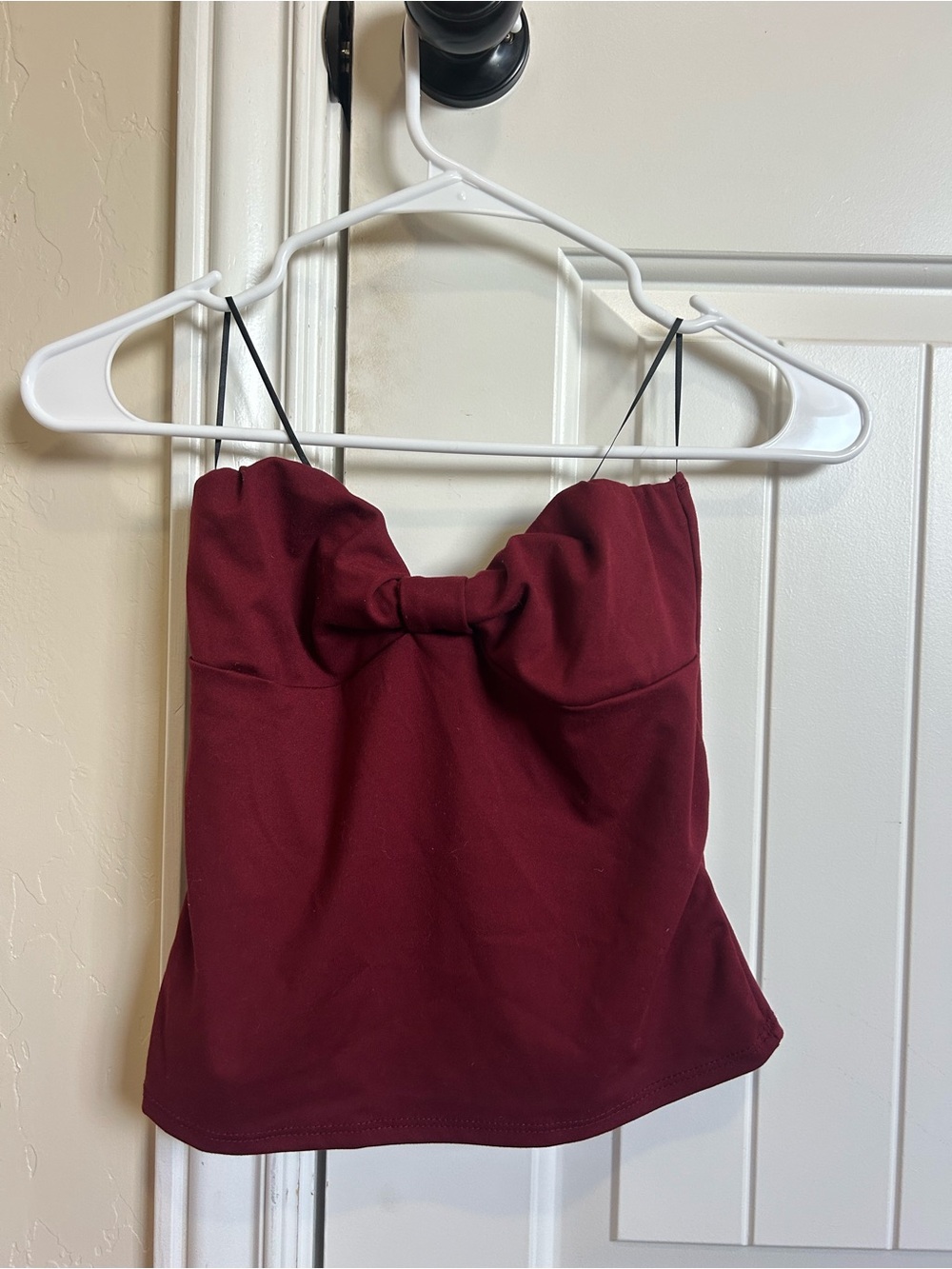 Strapless Bow-Front Top in Burgundy